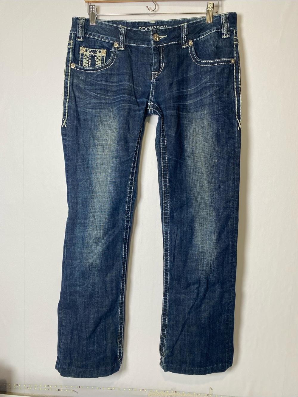 Rock & Roll Cowgirl Original Low Rise Jeans Size 31 Embroidered Detail Cotton
